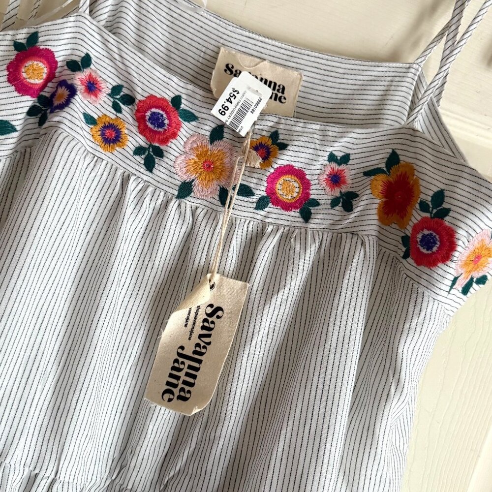NWT size L Savanna Jane Womens Striped Sundress Embroidered Floral Boho Sleevele - Picture 8 of 11